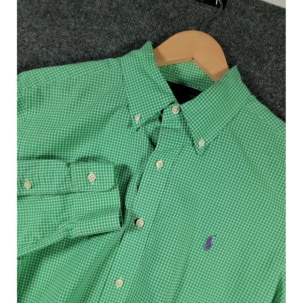 Ralph Lauren Button Up Shirt Mens Medium Green Gingham Classic Fit Preppy Pony